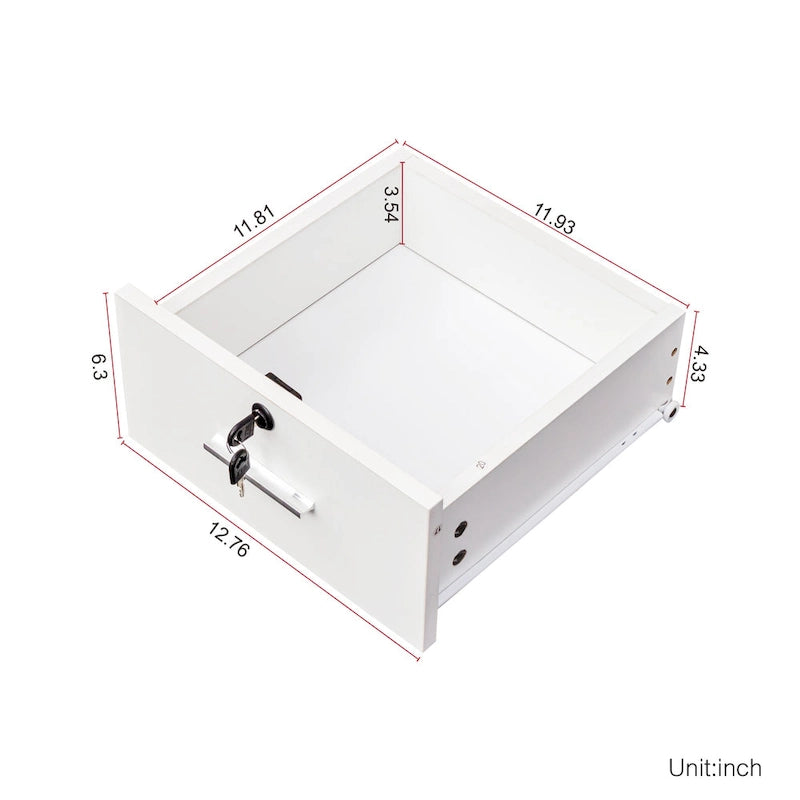 Meuble de rangement verrouillable avec 2 tiroirs, 1 placard et support pour sèche-cheveux – Blanc, Panneau de particules de mélamine