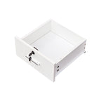 Meuble de rangement verrouillable avec 2 tiroirs, 1 placard et support pour sèche-cheveux – Blanc, Panneau de particules de mélamine