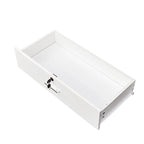 Meuble de rangement verrouillable avec 2 tiroirs, 1 placard et support pour sèche-cheveux – Blanc, Panneau de particules de mélamine