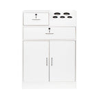 Meuble de rangement verrouillable avec 2 tiroirs, 1 placard et support pour sèche-cheveux – Blanc, Panneau de particules de mélamine