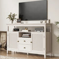 Buffet en rotin avec 2 tiroirs et étagères réglables – Blanc, style bohème chic