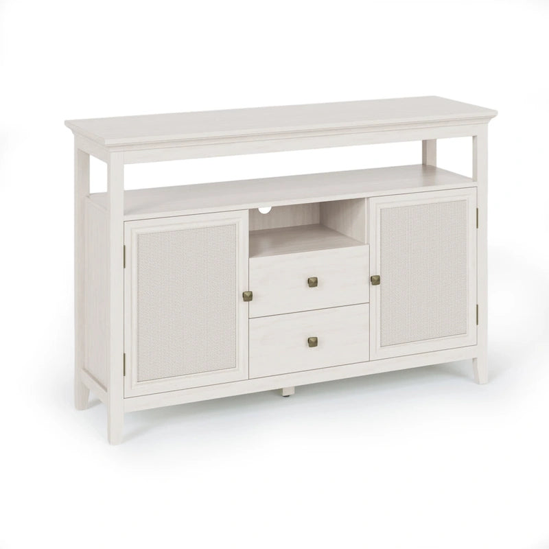 Buffet en rotin avec 2 tiroirs et étagères réglables – Blanc, style bohème chic