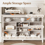 Buffet en rotin avec 2 tiroirs et étagères réglables – Blanc, style bohème chic