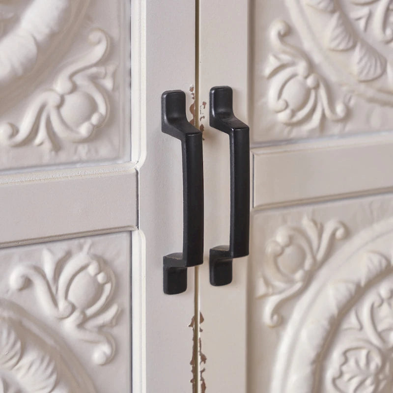 Meuble bas à façade carrelée avec finition vieillie et revêtement aspect bois – Marron / Bleu marine, Bois de sapin, Fait à la main