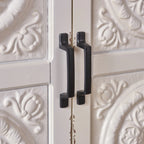 Meuble bas à façade carrelée avec finition vieillie et revêtement aspect bois – Marron / Bleu marine, Bois de sapin, Fait à la main