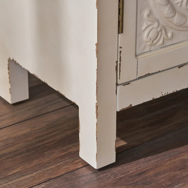 Meuble bas à façade carrelée avec finition vieillie et revêtement aspect bois – Marron / Bleu marine, Bois de sapin, Fait à la main