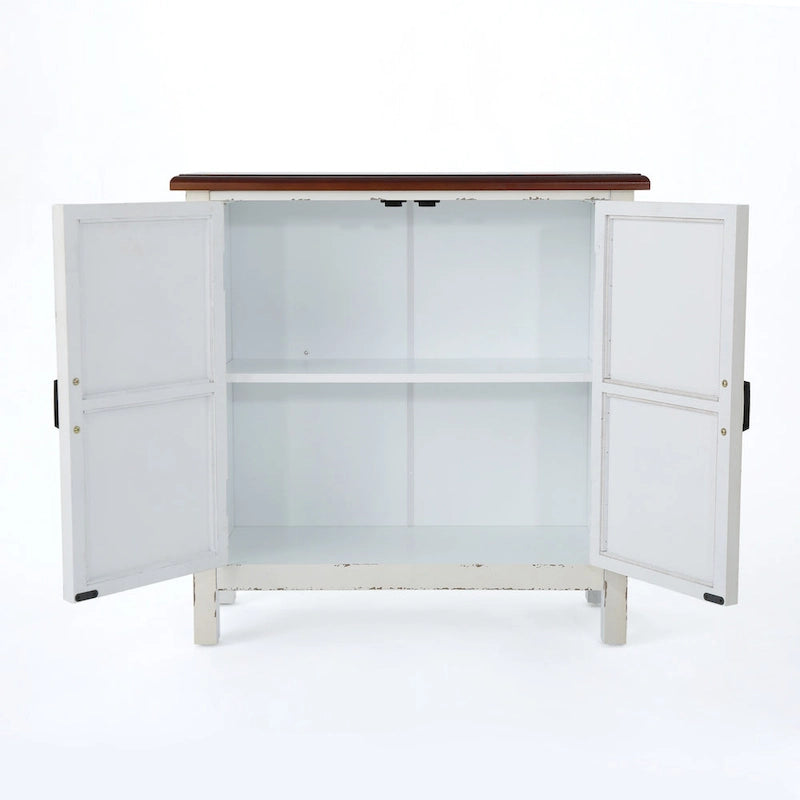 Meuble bas à façade carrelée avec finition vieillie et revêtement aspect bois – Marron / Bleu marine, Bois de sapin, Fait à la main