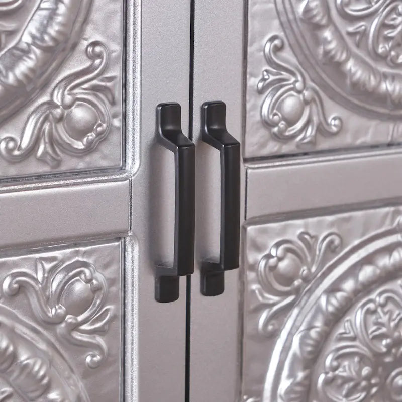 Meuble bas à façade carrelée avec finition vieillie et revêtement aspect bois – Marron / Bleu marine, Bois de sapin, Fait à la main