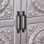 Meuble bas à façade carrelée avec finition vieillie et revêtement aspect bois – Marron / Bleu marine, Bois de sapin, Fait à la main