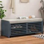 Banc de rangement style persienne avec siège en placage acacia – Blanc / Gris / Espresso / Bleu marine / Blanc vieilli, 1 place
