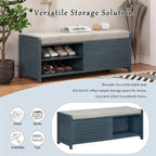 Banc de rangement style persienne avec siège en placage acacia – Blanc / Gris / Espresso / Bleu marine / Blanc vieilli, 1 place