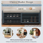 Banc de rangement style persienne avec siège en placage acacia – Blanc / Gris / Espresso / Bleu marine / Blanc vieilli, 1 place