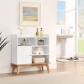 Meuble de rangement Color-Block avec pieds en bois massif et étagères ouvertes – Naturel, MDF, 5 compartiments ouverts + 1 compartiment caché