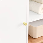 Meuble de rangement Color-Block avec pieds en bois massif et étagères ouvertes – Naturel, MDF, 5 compartiments ouverts + 1 compartiment caché