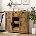 Meuble de rangement 3 tiroirs 2 portes – Vintage / Gris, MDF, Étagères réglables