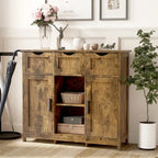 Meuble de rangement 3 tiroirs 2 portes – Vintage / Gris, MDF, Étagères réglables