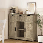 Meuble de rangement 3 tiroirs 2 portes – Vintage / Gris, MDF, Étagères réglables