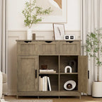Meuble de rangement 3 tiroirs 2 portes – Vintage / Gris, MDF, Étagères réglables
