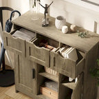 Meuble de rangement 3 tiroirs 2 portes – Vintage / Gris, MDF, Étagères réglables