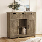 Meuble de rangement 3 tiroirs 2 portes – Vintage / Gris, MDF, Étagères réglables