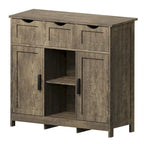 Meuble de rangement 3 tiroirs 2 portes – Vintage / Gris, MDF, Étagères réglables
