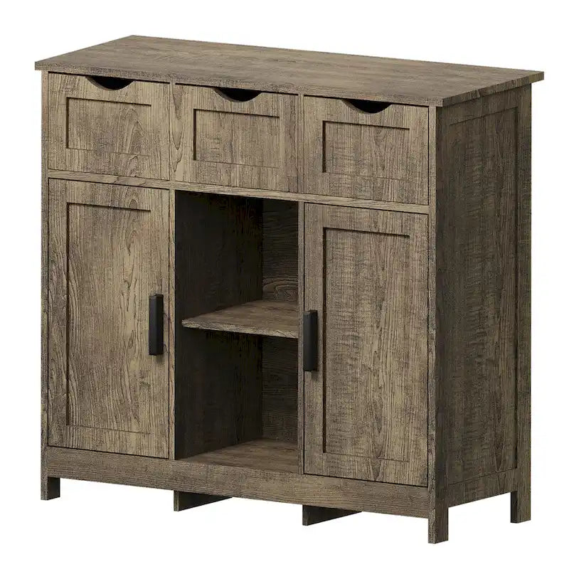 Meuble de rangement 3 tiroirs 2 portes – Vintage / Gris, MDF, Étagères réglables