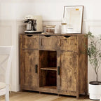 Meuble de rangement 3 tiroirs 2 portes – Vintage / Gris, MDF, Étagères réglables