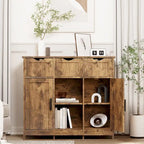 Meuble de rangement 3 tiroirs 2 portes – Vintage / Gris, MDF, Étagères réglables