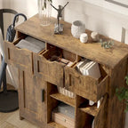 Meuble de rangement 3 tiroirs 2 portes – Vintage / Gris, MDF, Étagères réglables