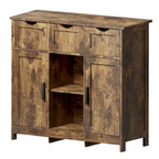 Meuble de rangement 3 tiroirs 2 portes – Vintage / Gris, MDF, Étagères réglables