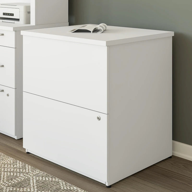 Classeur latéral à 2 tiroirs avec serrure – Érable charbon / Gris moyen / Érable argenté / Blanc pur, 28" L