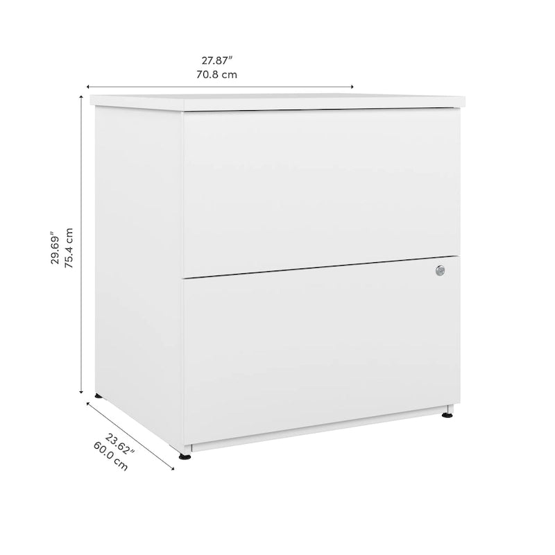 Classeur latéral à 2 tiroirs avec serrure – Érable charbon / Gris moyen / Érable argenté / Blanc pur, 28" L