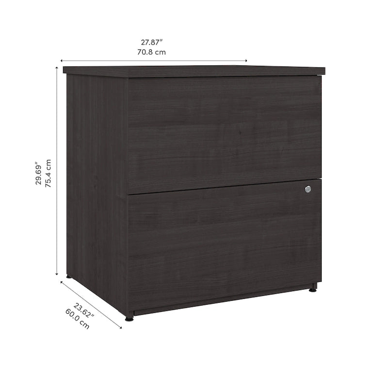 Classeur latéral à 2 tiroirs avec serrure – Érable charbon / Gris moyen / Érable argenté / Blanc pur, 28" L