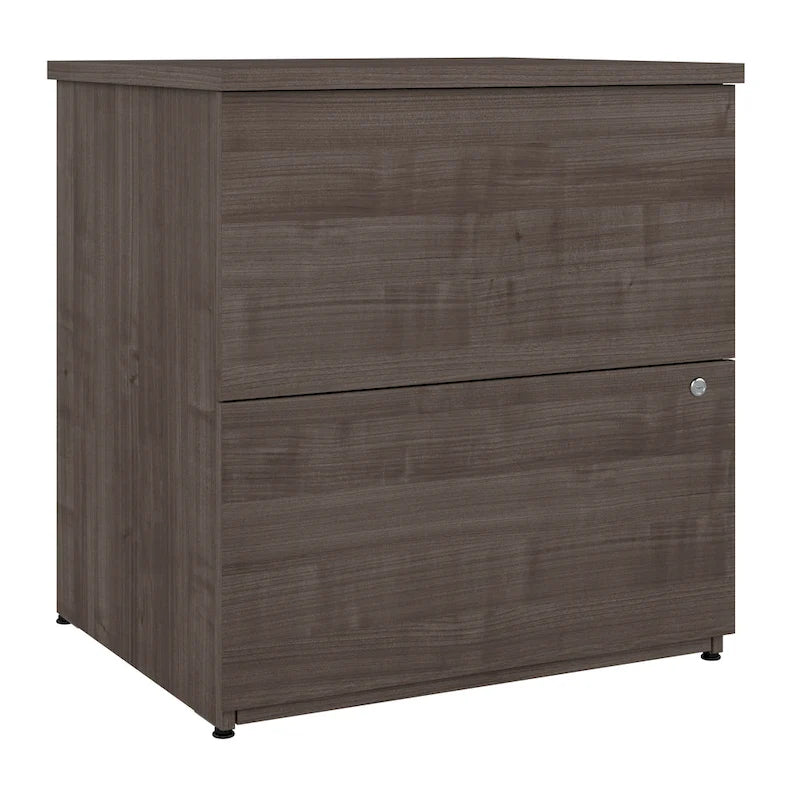 Classeur latéral à 2 tiroirs avec serrure – Érable charbon / Gris moyen / Érable argenté / Blanc pur, 28" L