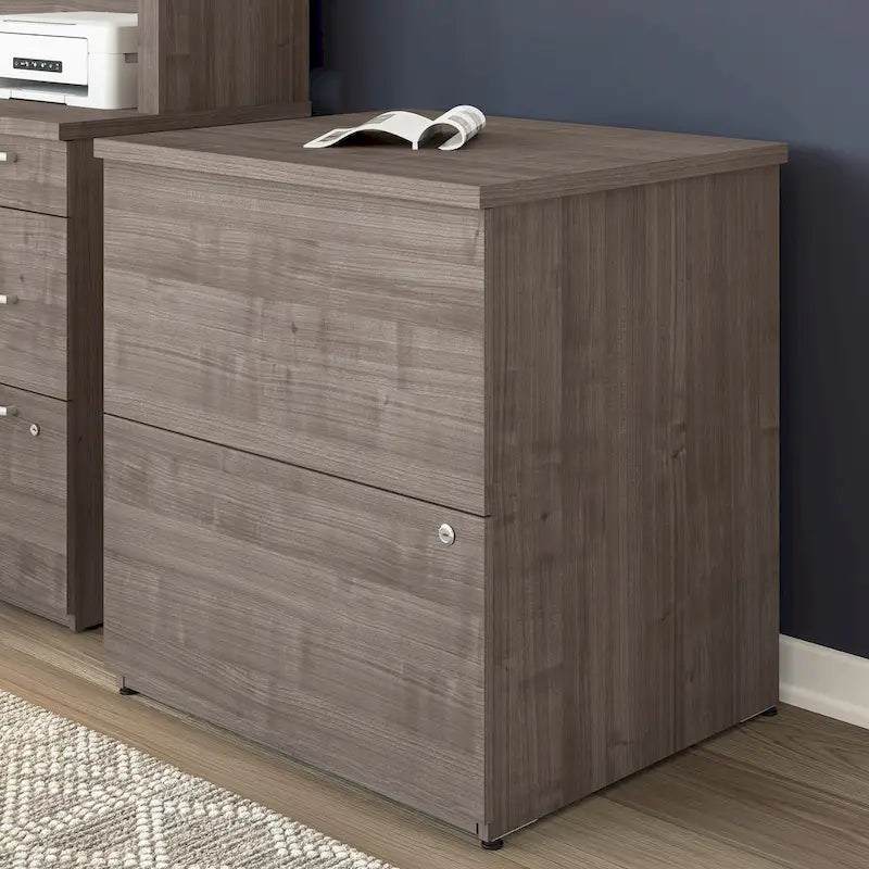 Classeur latéral à 2 tiroirs avec serrure – Érable charbon / Gris moyen / Érable argenté / Blanc pur, 28" L