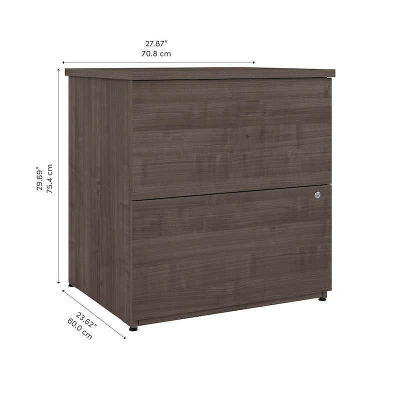 Classeur latéral à 2 tiroirs avec serrure – Érable charbon / Gris moyen / Érable argenté / Blanc pur, 28" L