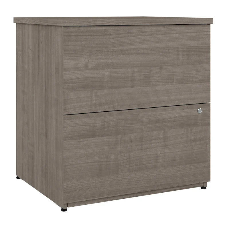 Classeur latéral à 2 tiroirs avec serrure – Érable charbon / Gris moyen / Érable argenté / Blanc pur, 28" L