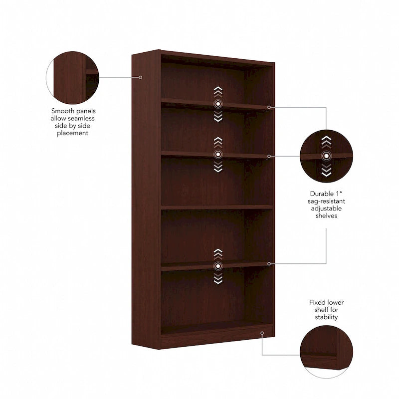 Bibliothèque haute à 5 étagères – Plusieurs finitions, hauteur de 183 cm, étagères réglables