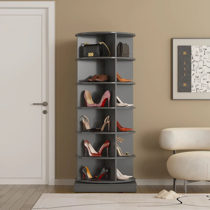 Meuble à chaussures rotatif à 360° – Gris, 6 niveaux, peut contenir 24 paires