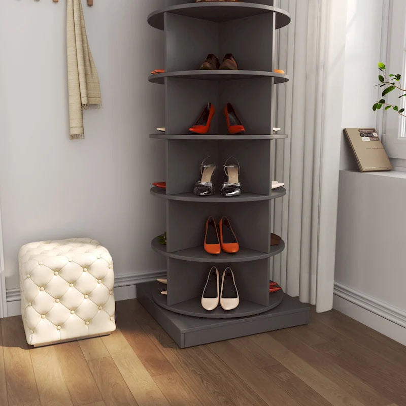 Meuble à chaussures rotatif à 360° – Gris, 6 niveaux, peut contenir 24 paires