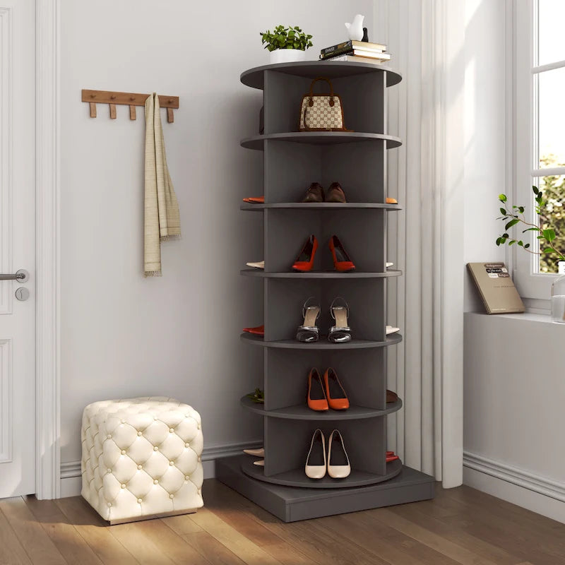 Meuble à chaussures rotatif à 360° – Gris, 6 niveaux, peut contenir 24 paires