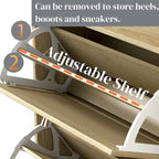 Meuble à Chaussures Abattant en Rotin – Bois Naturel, 3 Étagères & Tiroir de Rangement, Contient 18 Paires