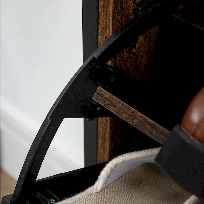 Meuble à chaussures étroit à portes basculantes – Marron rustique, style industriel, peut contenir 12 paires