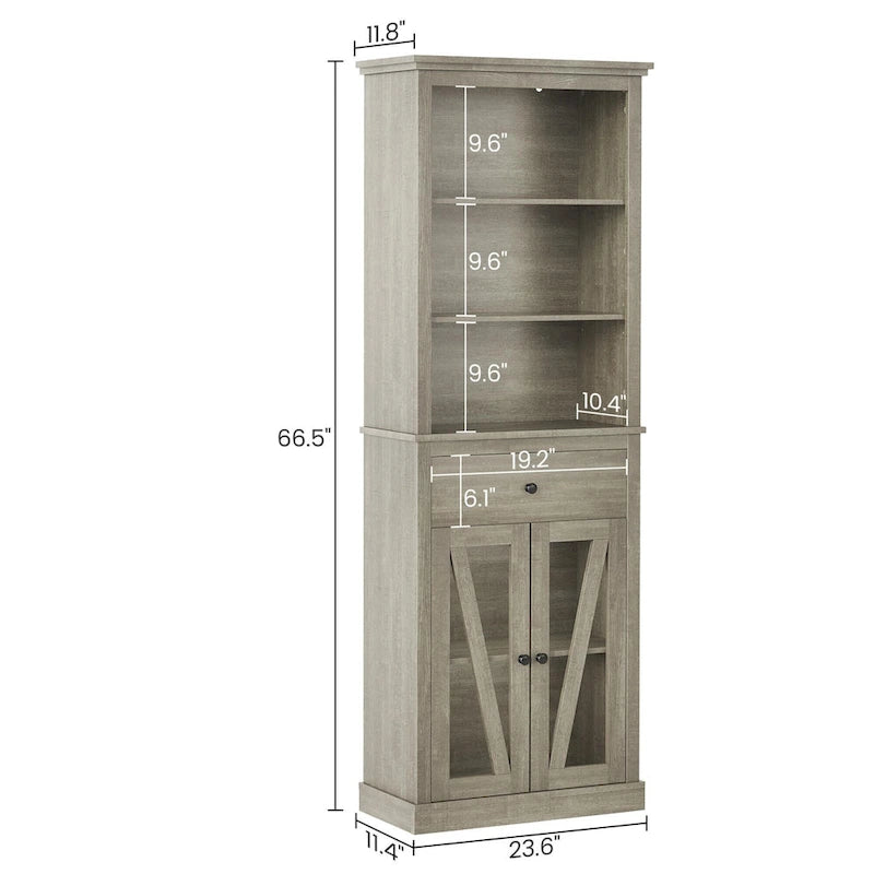 Meuble de Rangement Haut et Étroit avec 5 Étagères et Tiroir – Gris, MDF, Anti-Basculement, 169 cm de Hauteur