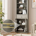 Meuble de Rangement Haut et Étroit avec 5 Étagères et Tiroir – Gris, MDF, Anti-Basculement, 169 cm de Hauteur