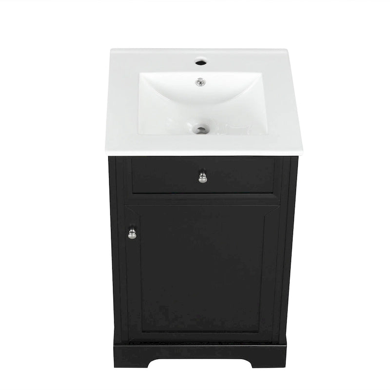 Meuble-lavabo autoportant de 20 po avec évier en céramique – Gris/Noir, MDF, 2 niveaux de rangement