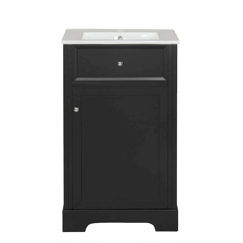 Meuble-lavabo autoportant de 20 po avec évier en céramique – Gris/Noir, MDF, 2 niveaux de rangement