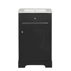 Meuble-lavabo autoportant de 20 po avec évier en céramique – Gris/Noir, MDF, 2 niveaux de rangement