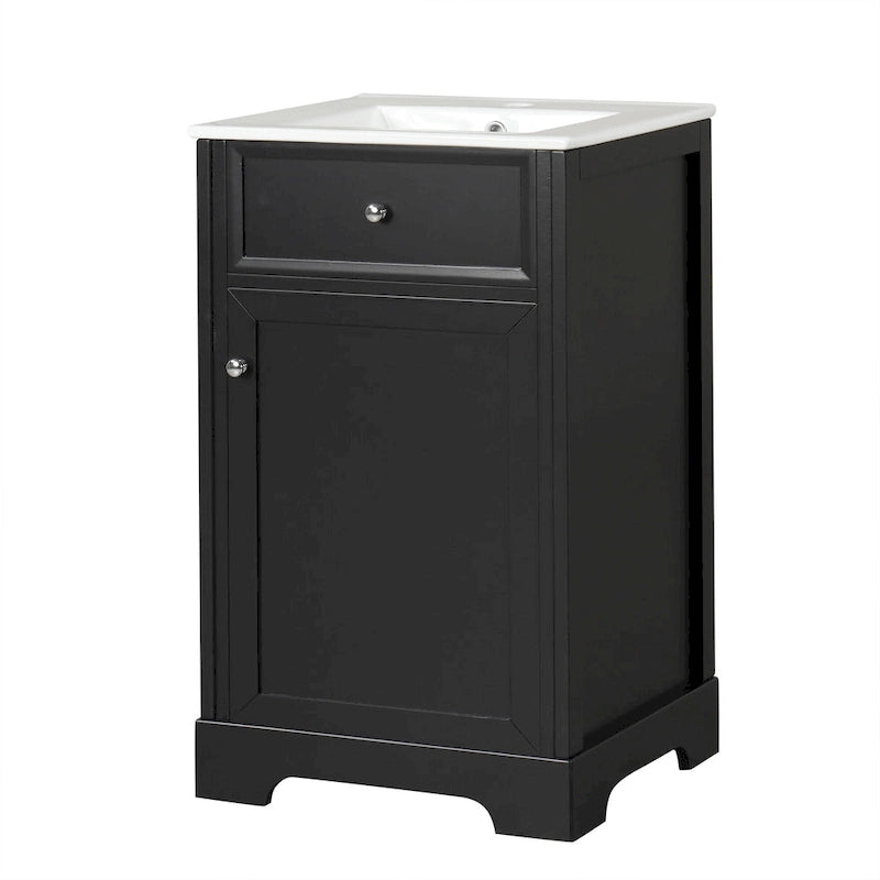 Meuble-lavabo autoportant de 20 po avec évier en céramique – Gris/Noir, MDF, 2 niveaux de rangement