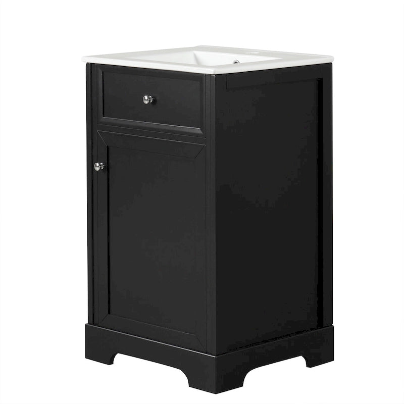 Meuble-lavabo autoportant de 20 po avec évier en céramique – Gris/Noir, MDF, 2 niveaux de rangement
